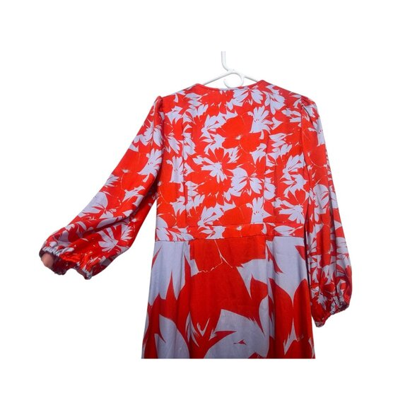 J.Crew Tiered Ruffle Midi Dress Size 6 Orange Blue Ballon Long Sleeves Floral - Picture 8 of 16